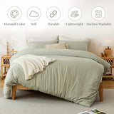 MILDLY Super Soft Duvet Cover - 100% Washed Microfiber October Mist Sage Comforter Cover Set 3 Pieces with Zipper Closure & Corner Ties (No Comforter) MILDLY