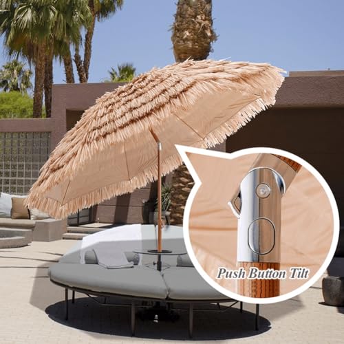 Hawaii Tiki Umbrella 5ft, 10ft Tiltable Tropical Outdoor Patio Garden Parasol, Outdoor Beach Umbrella with Carrying Bag, Portable Straw Sunshade (Color : Wood color, Size : 160cm/5ft) HEBEHO