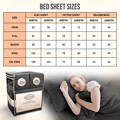 Abeero Home King Size Sheets Set Cooling - Luxury Hotel Sheet - Soft Bed Sheet with Elastic Corner Straps - Deep Pockets Microfiber Bedsheet - Bedding Sheets & Pillowcases - 4 Piece (King, Gray) Abeero Home