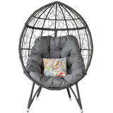 HLNPTN Patio Egg Chair Wicker Outdoor Egg Basket Chairs, Oversized Outdoor Furniture PE Rattan Patio Lounge Chair 440lb Capacity Sofa Seat with Stand & Gray Cushions for Indoor, Living Room, Backyard HLNPTN