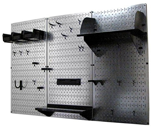 Pegboard Organizer Wall Control 4 ft. Metal Pegboard Standard Tool Storage Kit with Galvanized Toolboard and Black Accessories Wall Control