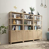 SICOTAS 5-Tier Rattan Boho Bookshelf with Doors - Tall Farmhouse Storage Bookcase for Living Room, Bedroom, and Office SICOTAS