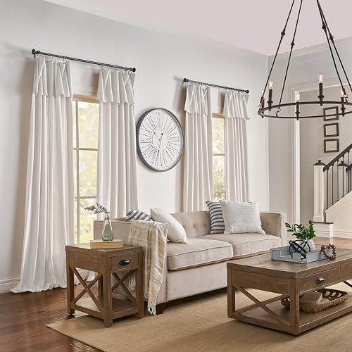 Mercantile Drop Cloth Curtain Panel, Light Filtering Ring & Tab Top with Attached Valance, 84 in Long x 50 in Wide, Farmhouse Single Window Panel, Bedroom, Living Room & Dining Room, Off White Mercantile