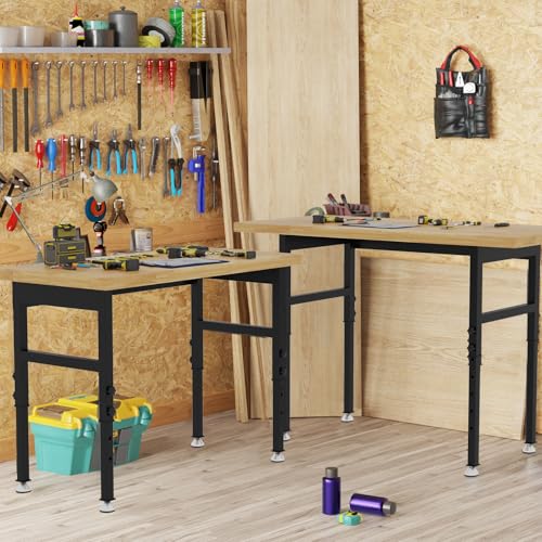 48” Chipboard Wood Work Bench Work Table, Metal Tool Heavy-Duty Adjustable Workbench, 3000 Lbs Capacity Tool Bench Workstation for Garage, Workshop climblocka