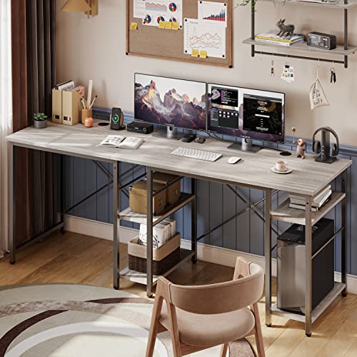 Bestier L Shaped Desk with Shelves 75 Inch Reversible Corner Computer Desk or 2 Person Long Table, Writing Study Desk for Home Office Small Space Bedroom Apartment, Wash White Bestier