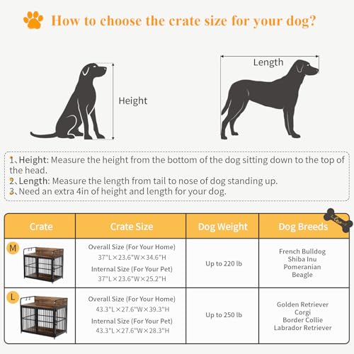 Amopatio 37" Dog Crates Furniture for Medium Dogs, Heavy Duty Dog kennel, Wood Dog Crate Table for Indoor Use, Brown(37" W×23.6" D×25.2" H) Amopatio