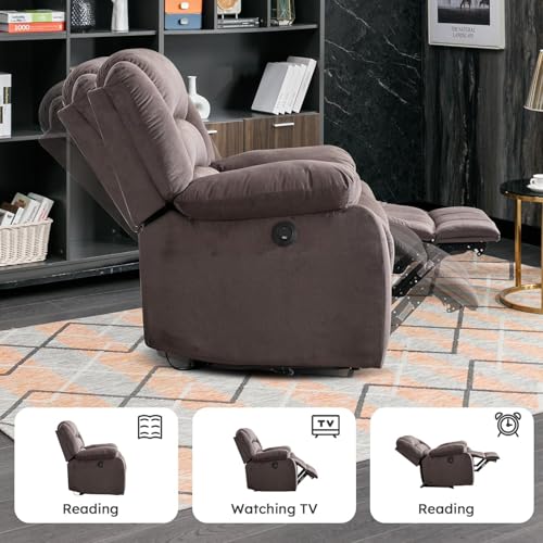 EBELLO Classic Power Recliner Chair, Oversized Electric Reclining Chair with Overstuffed Cushion and Back, Soft Fabric Adults Single Recliner Sofa for Living Room, Brown