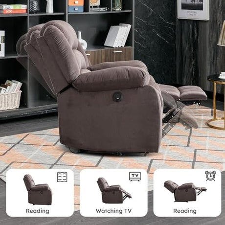 EBELLO Classic Power Recliner Chair, Oversized Electric Reclining Chair with Overstuffed Cushion and Back, Soft Fabric Adults Single Recliner Sofa for Living Room, Brown EBELLO