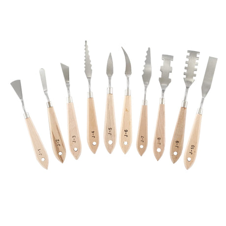 Suiwotin 10pcs Palette Knife Set, Stainless Steel Painting Knife Set, Wooden Handle Paint Spatula Painting Tools, Color Mixing Scraper Pallet Knife for Oil, Acrylic, Canvas Painting suiwotin
