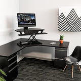 VERSADESK® PowerPro™ 36" Corner Standing Desk Converter, 36 Inch Motorized Height-Adjustable Standup Desk Riser Sit to Stand Desktop with Keyboard and Mouse Tray + USB Charging Port, Black VERSADESK