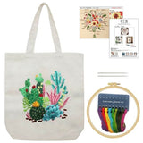 KABAKE Canvas Tote Bag Embroidery Kit for Beginners, Arts and DIY Crafts Starter Kit, Includes Stamped Bag, Threads, Tools (Beige With Cactus)