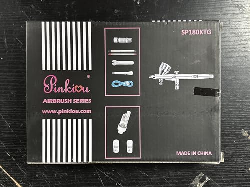 Pinkiou Airbrush Kit with Different Nozzle and Needles Muti-Purpose Dual Action Airbrush Sets with Air Brush 0.2 0.3 &0.5mm Needles and Air Hose for Hobby Model Painting Tattoo Cake Nail Art Pinkiou
