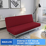 MAXIJIN Jacquard Futon Cover Stretch Armless Futon Sofa Cover Soft Futon Slipcover with Elastic Bottom Thick Sofa Bed Furniture Protector Covers, Machine Washable (Wine Red) MAXIJIN