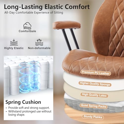 YFO Home Office Desk Chair Office Rubber Casters Ergonomic Computer Chair with Lumbar Support Adjustable Height Rolling Swivel Executive Task Armrests Chair， Brown Leather YFO