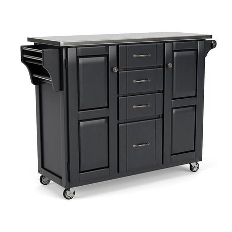Home Styles Large Mobile Create-a-Cart Black Finish Two Door Cabinet Kitchen Cart with Stainless Steel Top, Adjustable Shelving, Four Large Utility Drawers homestyles