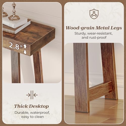Huuger Entryway Console Table with Charging Station, USB-C Port, 39.4 Inch Sofa Table with Metal Legs, Entry Hallway Table with Thicker Desktop, Modern Behind Couch Table, Rustic Brown Huuger