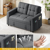 YITAHOME 55" Convertible Sofa Bed, 3-in-1 Pullout Sofa, Linen Sleeper Sofa with Reclining Backrest and Side Pocket, Modern Futon Couch for Living Room Bedroom Apartment, Grey YITAHOME