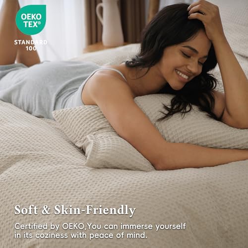 David's Home Waffle Weave Duvet Cover Set King Size,Soft Breathable 3pcs Comforter Cover Set with 2 Pillowcases,Textured Home Decor Bedding Set Cozy for All Seasons, Nature 104"×90",No Comforter David's Home