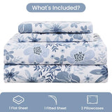 Mooreeke Queen Size Sheets Set - 4 Piece Soft Breathable Microfiber Bed Sheet Set - Blue & White Flower Pattern Sheet Set Queen - Deep Pocket Non-Slip Floral Fitted Sheet Included for All Season Mooreeke