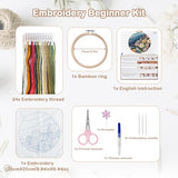 HINITOYOU Embroidery Kit, Seaside Flower Cross Stitch Kits Embroidery Starter Kit Needlepoint Kits for Adults with Stamped Pattern, Bamboo Hoops, Scissors, Needles Instructions