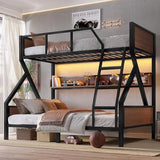 Bellemave Bunk Beds Twin Over Full Size with Storage Shelves & LED Light, Metal Twin Over Full Bunk Bed Frame with Wood Board & Sturdy Slats, Heavy Duty Bed Frame, Noise Free, Black Bellemave