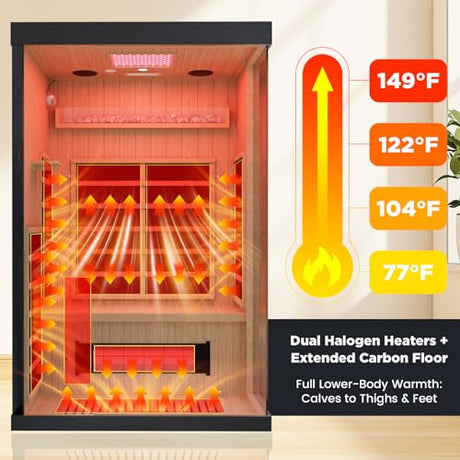 OnxyEdge 2-Person Full Spectrum Infrared Sauna, Himalayan Salt Rocks Plus 12 * 12" Red Light Therapy & 2 Built-in Speakers, 2000W - 120V Indoor Hemlock Dry Sauna with Dual LED Controls for Home & Gym EXTRAFEIN