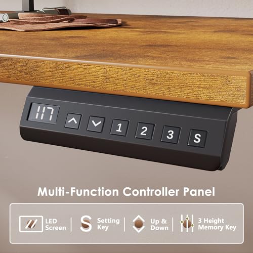 OffiGo 55 Inch L Shaped Electric Standing Desk with Keyboard Tray, Reversible Height Adjustable Corner Computer Desk with Monitor Stand, Sit Stand Up Lift Table for Home, Office, Rustic Brown OffiGo
