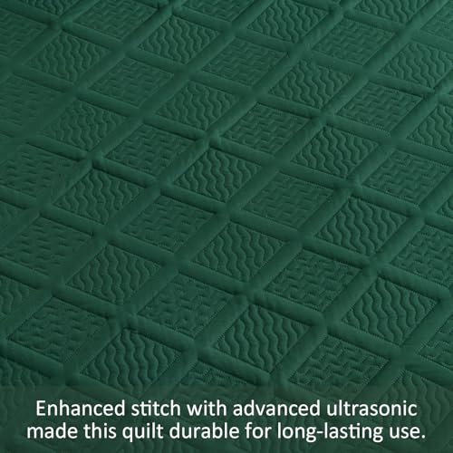 Yiran Twin Quilt Set, Emerald Green Lightweight Soft Bedspreads Bedding Set, Diamond Pattern Coverlet for All Season Modern Style 2 Piece with 1 Pillow Sham 68x90 Inch