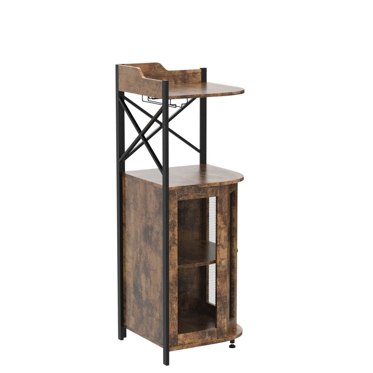 JKsmart Corner Bar Cabinet with Glass Holder, Industrial Wine Cabinet with Mesh Door, Liquor Bar Cabinet with Adjustable Shelf, Home Bar for Liquor and Wine Storage, Rustic Brown JKsmart