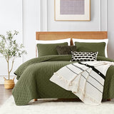 ROARINGWILD Olive Green Cloud Twin Size Quilt Bedding Sets with Pillow Sham, Farmhouse Lightweight Soft Bedspread Coverlet, All Season Rustic Country Thin Comforter, 2 Pieces, 68x90 inches ROARINGWILD