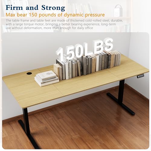 Shintenchi Standing Desk, 71x31 Inch Height Adjustable Electric Sit Stand up Desk, Ergonomic Rising Computer Table, Modern Lift Gaming Desk Workstation for Home Office, Walnut and Black Shintenchi