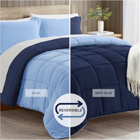 satisomnia Queen Comforter Set, Navy Blue Bedding Comforters Queen Size, 3 Pieces Down Alternative Bed Comforter Lightweight, Soft Quilted Bed Set Breathable, Reversible All Season Bedding Sets satisomnia