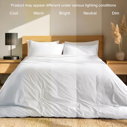 Bare Home 100% Organic Cotton Queen Duvet Cover Set - Crisp Percale Weave - Lightweight & Breathable - Cooling Duvet Cover Set (Queen, White) Bare Home