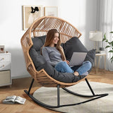 Shintenchi Wicker Egg Chair,Oversized Outdoor Indoor Rocking Chair,Large PE Rattan Rocking Chair with Cushion for Patio, Balcony, Backyard, Garden,Deep Grey Shintenchi