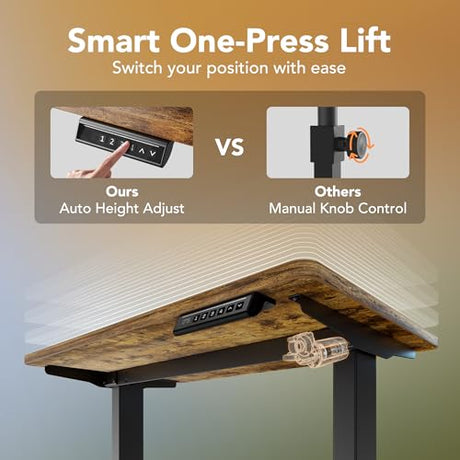 HUANUO 63 x 28 inch Electric Standing Desk Adjustable Height, 4 Memory Height Settings, Sit Stand Up Desk for Home Office & Computer Workstation, Rustic Brown HUANUO
