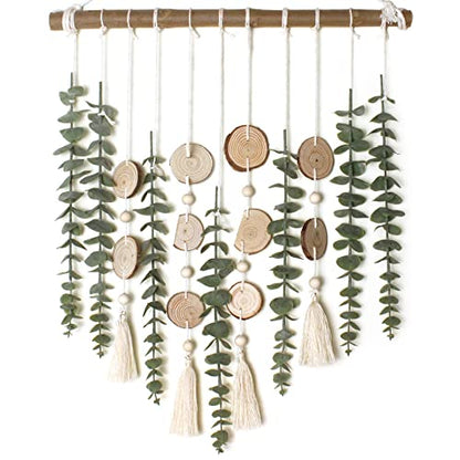 Artificial Eucalyptus Wall Decor Fake Greenery Leaves Stems Wall Hanging Plants on 16.5 inch Wooden Stick Boho Rustic Farmhouse Decor for Bedroom Kitchen Dining Room Bathroom