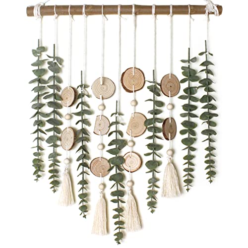 Artificial Eucalyptus Wall Decor Fake Greenery Leaves Stems Wall Hanging Plants on 16.5 inch Wooden Stick Boho Rustic Farmhouse Decor for Bedroom Kitchen Dining Room Bathroom