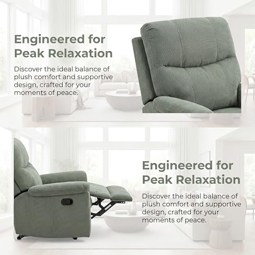 Trygoal Oversized Corduroy Recliner Chair, Manual Lazy Boy Recliner with Home Theater Seating, Breathable Living Room Reclining Chair for Adults Reading, Gaming, Relax, Green