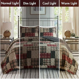 Madison Park King Quilt Set Patchwork Farmhouse, Diamond Quilting Reversible Coverlet Set for King Size Bed, Plush Cotton Filled Quilt Set King Size, Shams King/Cal King Red/Black 3 Piece Madison Park
