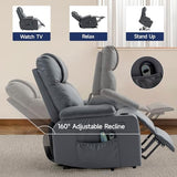 Brage Living Power Lift Recliner Chair for Elderly with Massage & Heat, 160° Adjustable PU Leather Electric Recliner with Remote, Cup Holders, Side Pockets, and Stand Assist for Living Room (Grey)
