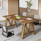 Tribesigns 5.3ft Conference Table for 4-6 People, Rectangular Conference Room Table with Sturdy Legs, Farmhouse Wooden Meeting Table for Office, Rustic Brown Tribesigns