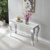 Modern Rectangular Silver Faux Marble Console Table, 0.71" Thick Faux Marble Top, 4 Stainless Steel Legs with Silver Mirrored Finish for Living Room (Silver6) ShopBOPP