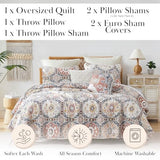 Southshore Fine Living, Inc. Full or Queen Size Quilt Set, 7-Piece with 2 Pillow Shams, 2 Euro Shams, Throw Pillow & Throw Cover, Boho Bedding Set, Queen/Full Size Quilts for Bed, Kilim Natural Southshore Fine Living, Inc.