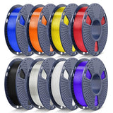 JAYO PLA+ Filament Bundle 1.75mm, 3D Printer Filament Bundle Multicolor, Individually Vacuum Packed, 250g Spool, 8 Pack, 2KG in Total, Black+White+Transparent+Clear(Blue+Red+Orange+Yellow+Purple)