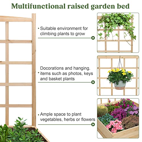 OIPRTGFJ Wood Planter with Trellis Raised Garden Beds,Wooden Raised Garden Bed with Trellis Outdoor Flower Box for Herbs Vegetables Flowers Vine for Outdoor Patio Deck Balcony - WoodArtSupply