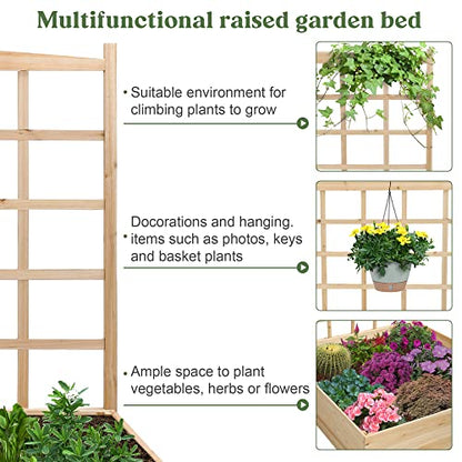 OIPRTGFJ Wood Planter with Trellis Raised Garden Beds,Wooden Raised Garden Bed with Trellis Outdoor Flower Box for Herbs Vegetables Flowers Vine for Outdoor Patio Deck Balcony - WoodArtSupply