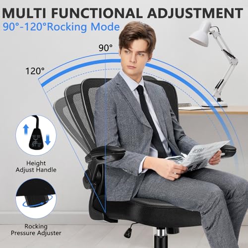 KLASIKA Desk Chairs with Wheels, Ergonomic Mesh Office Chair Adjustable Height and Swivel Lumbar Support Home Office Chair with Flip Up Armrests (8PK) KLASIKA
