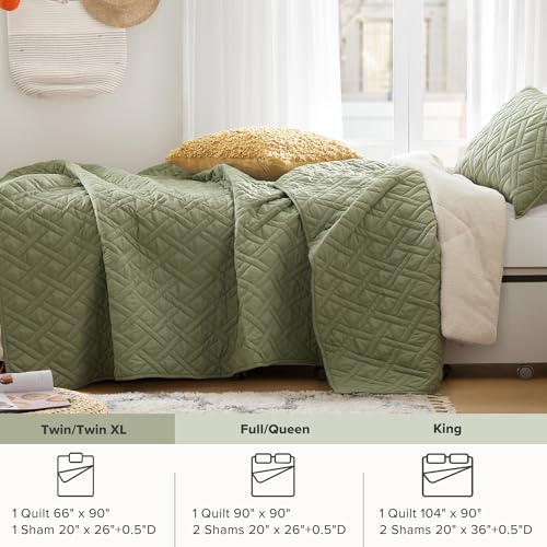 Comfort Spaces Twin Quilt Set Modern Reversible Diamond Coverlet Twin Bedding Set Cozy Quilted Winter Layer, All Season Lightweight Soft Twin Size Quilt, Kienna, Twin/Twin XL Olive Green 2 Piece Comfort Spaces