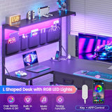 SEDETA L Shaped Gaming Desk, 47.2" Reversible Small Computer Desk with 5 Drawers and Storage Shelves, Corner Gaming Desk with LED Lights and Power Outlet, Black SEDETA