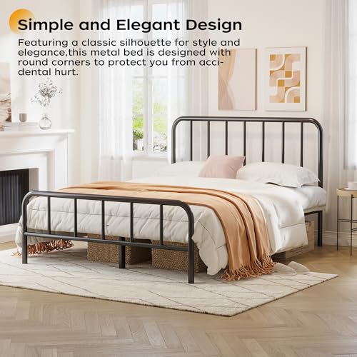 Homeiju Metal Bed Frame - Structurally Stable Heavy Duty Steel Slat Supported Full Bed Frames, No Box Spring Needed, Easy Assembly Homeiju